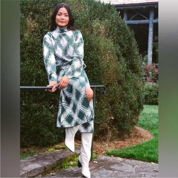 Tanya Taylor Candace Knit Wrap Midi Skirt Geometric Print Wool XL - Picture 8 of 8